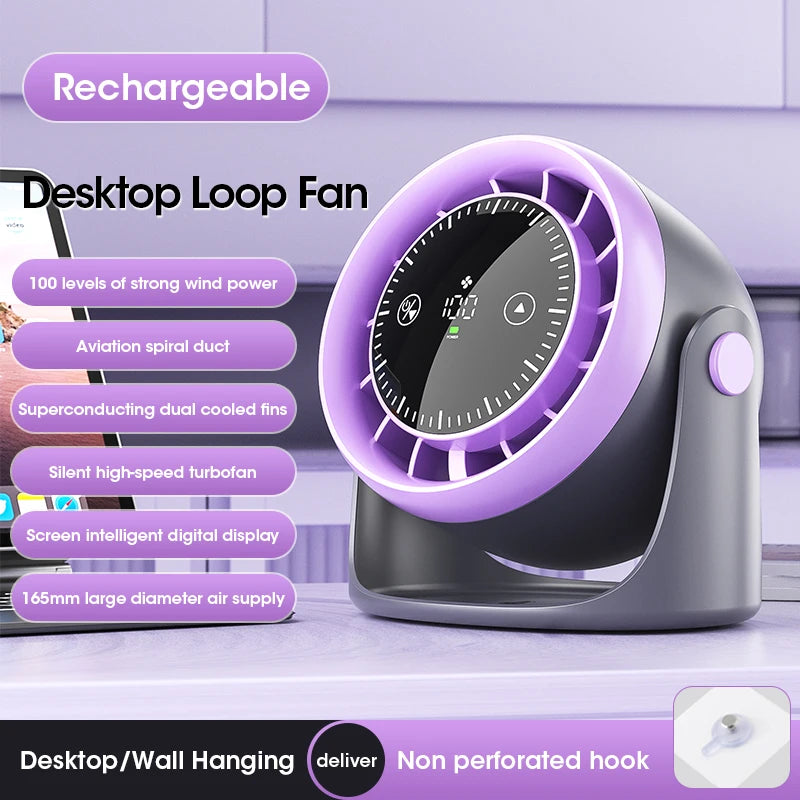 Portable Mini Touch Screen Desk Fan 100-Speed Adjustable Quiet Cooling Strong Wind with Digital Display Air Circulation Fan