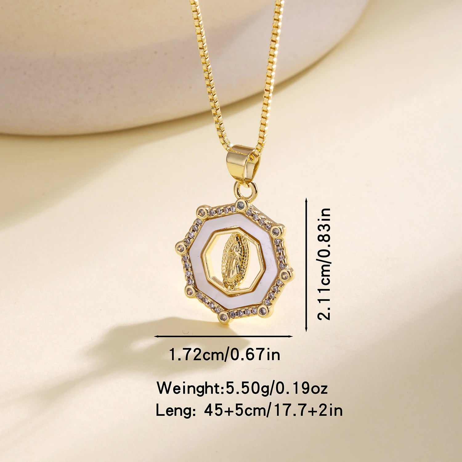 Nidin Vintage Virgin Mary & Hamsa Hand Pendant Necklace For Women Cubic Zirconia Shell Charm Chain Link Religious Amulet Jewelry