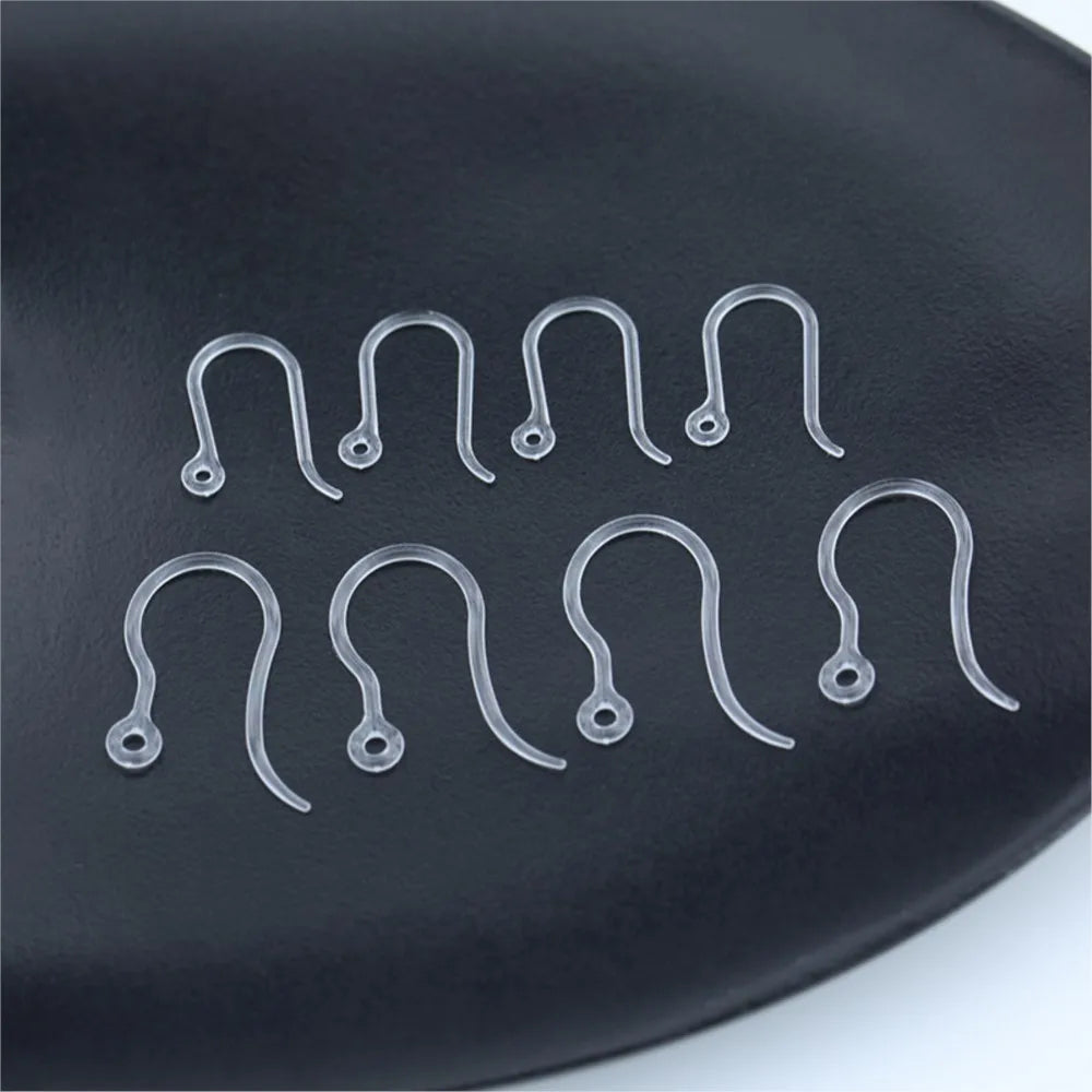 40pcs Clear Plastic Earring Hooks Ear Wire with Loop French Fish Hooks With Transparent Earring Stoppers for DIY Jewelry Making