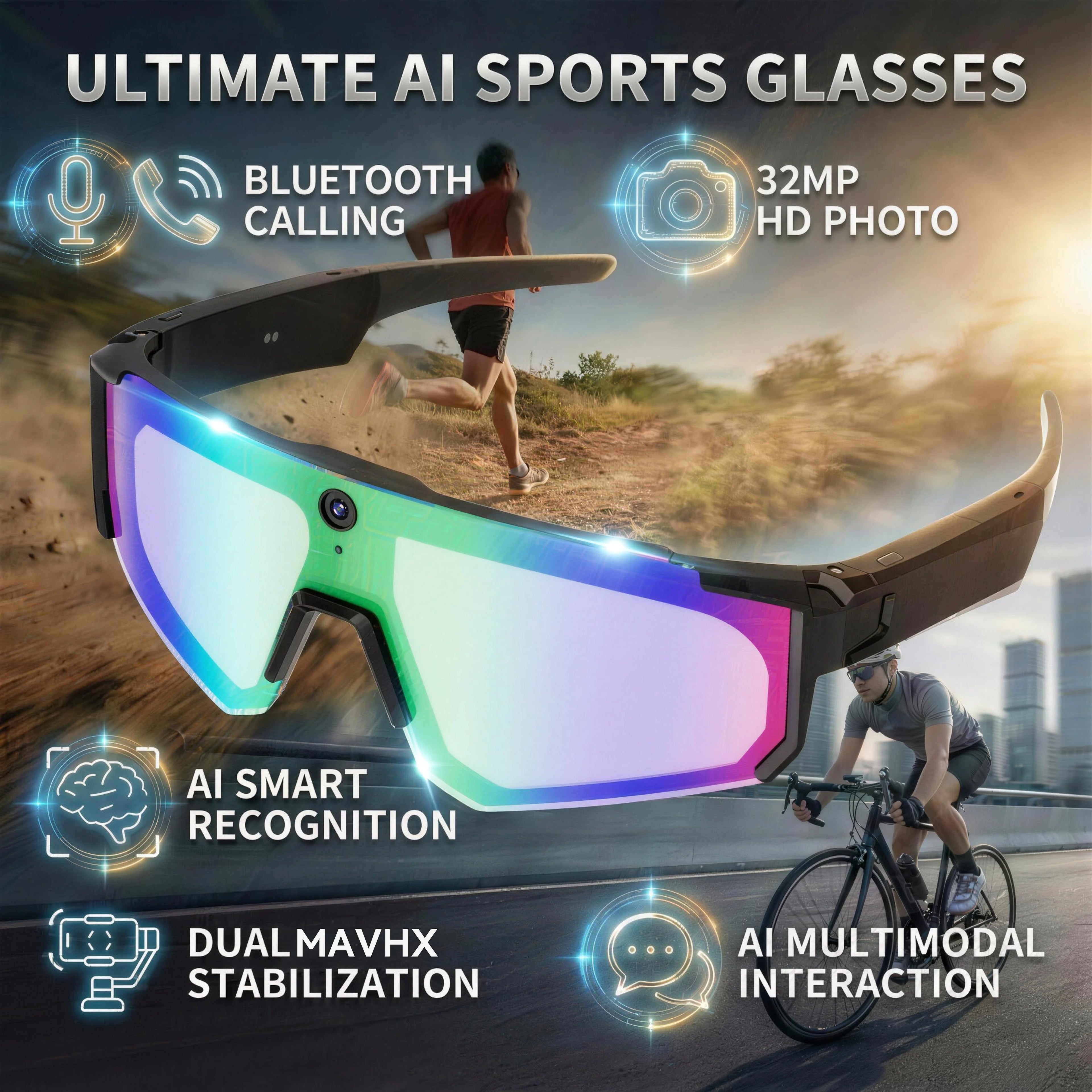 New AI smart shooting&recording glasses with 800W camera, HD anti-shake bicycle riding shooting artifact, windproof goggles 2026