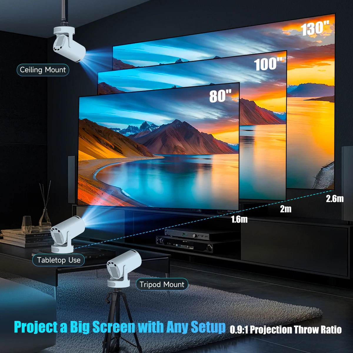 Magcubic HY300 Pro+ Android14 Projector 8000 Lumens 720P Outdoor Portable Movie Home with 5W Speaker WiFi6 BT5.4 Upgrated HY300
