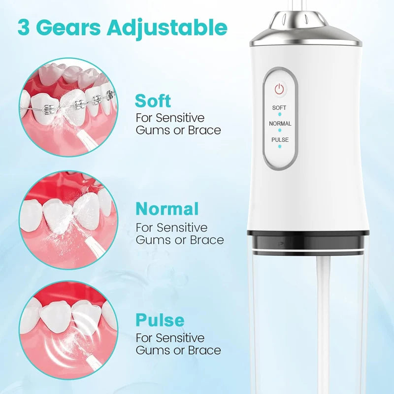 Portable Dental Water Flosser Oral Irrigator USB Rechargeable Water Floss Jet Tooth Pick 4 Tips 220ml Mouth Washing Machine