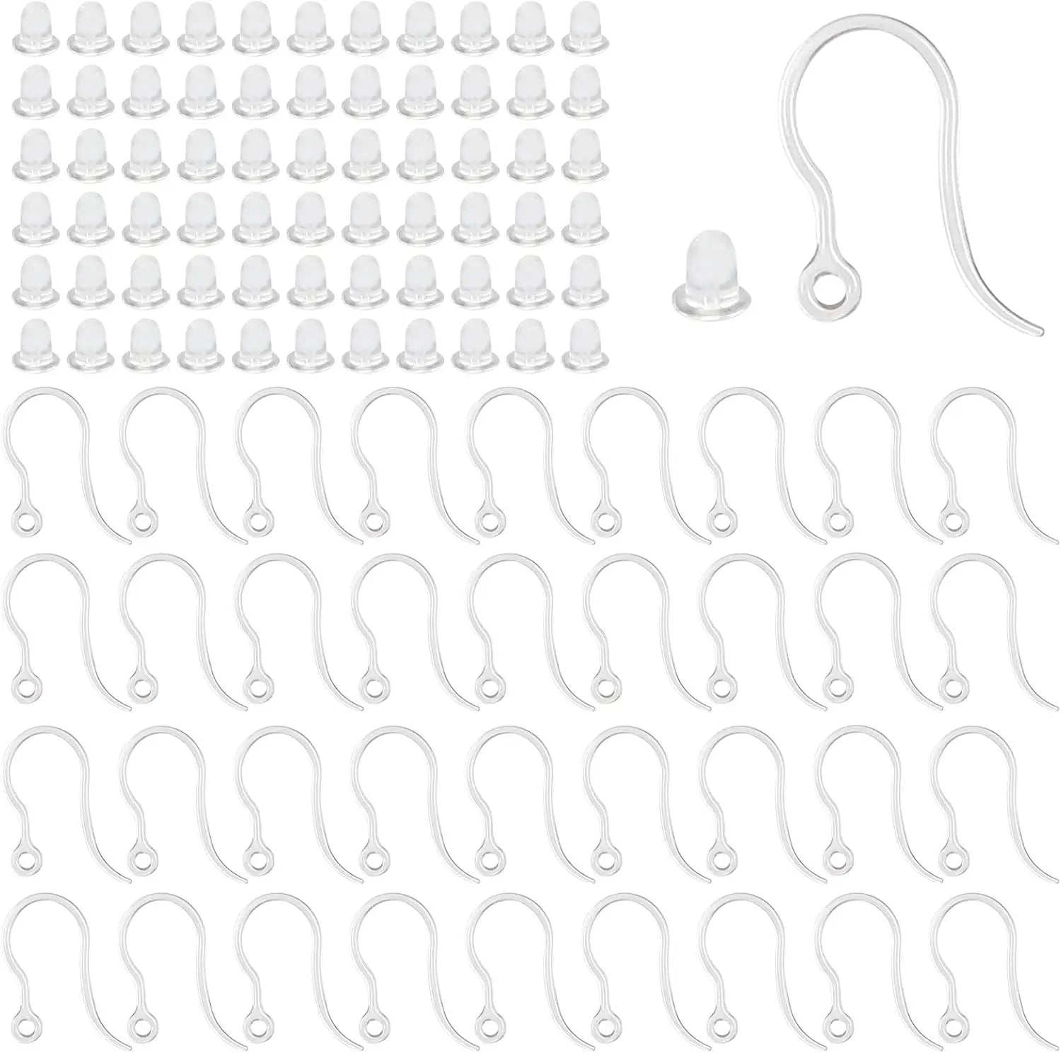 40pcs Clear Plastic Earring Hooks Ear Wire with Loop French Fish Hooks With Transparent Earring Stoppers for DIY Jewelry Making