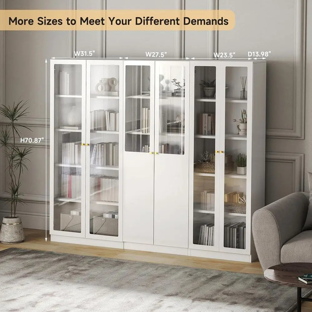 70.87 Tall Metal Bookshelf, 5-Tier Display Cabinet for Collectibles, White Storage Case for Home, Office, Living Room, School