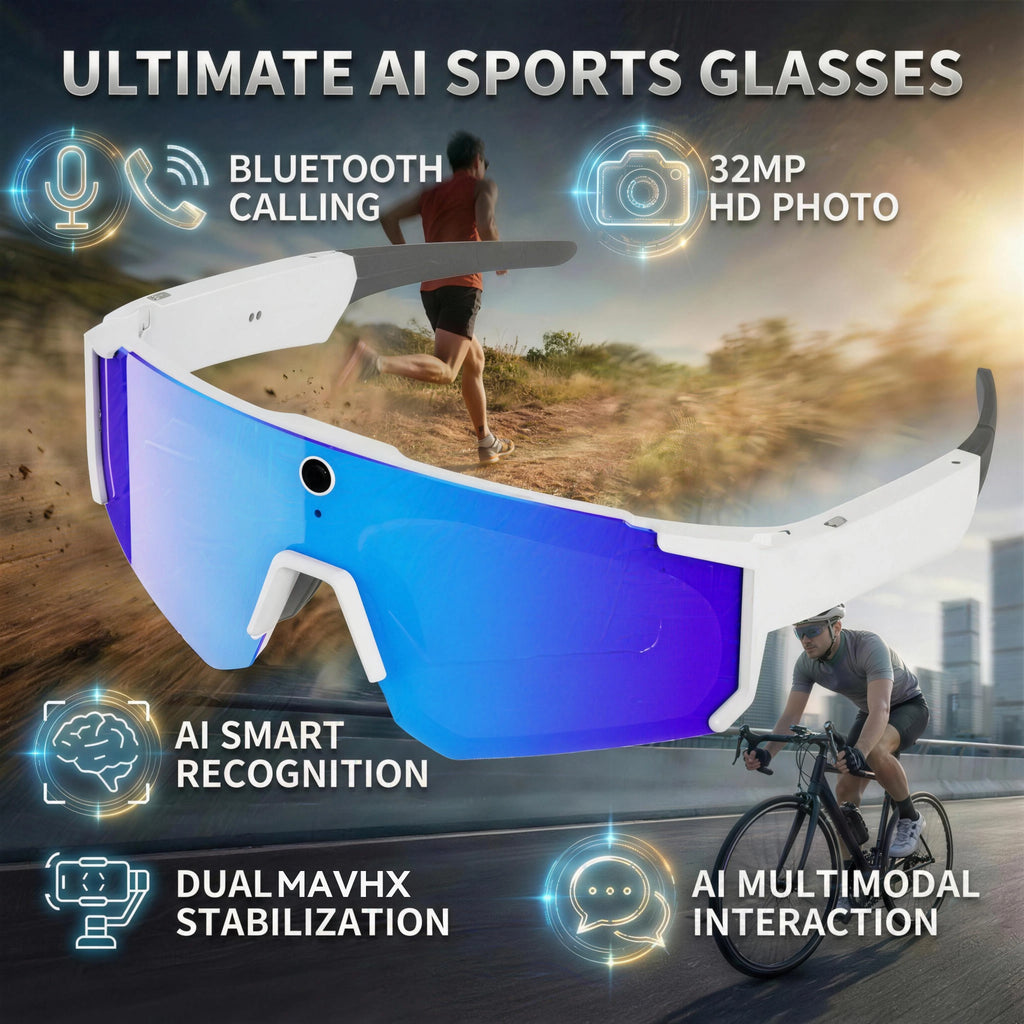 New AI smart shooting&recording glasses with 800W camera, HD anti-shake bicycle riding shooting artifact, windproof goggles 2026