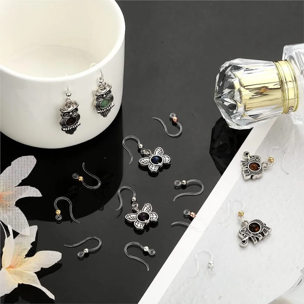 40pcs Clear Plastic Earring Hooks Ear Wire with Loop French Fish Hooks With Transparent Earring Stoppers for DIY Jewelry Making