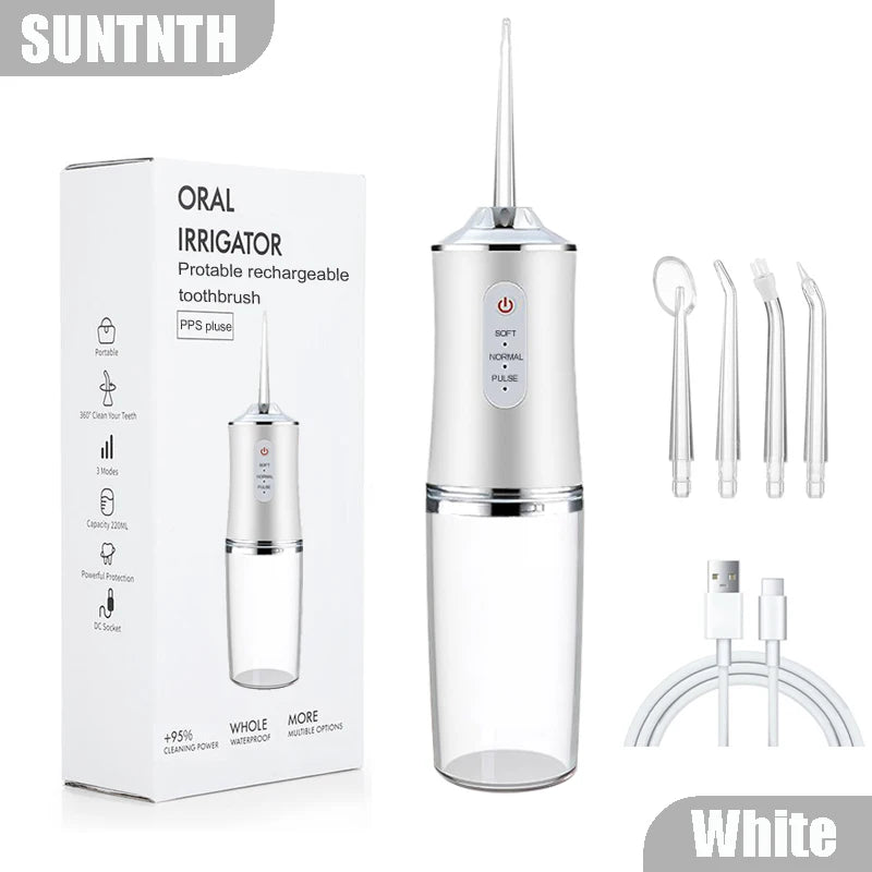 Portable Dental Water Flosser Oral Irrigator USB Rechargeable Water Floss Jet Tooth Pick 4 Tips 220ml Mouth Washing Machine