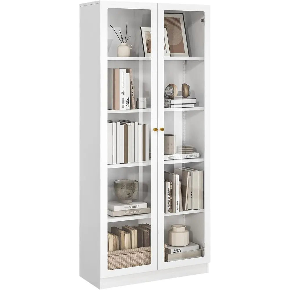 70.87 Tall Metal Bookshelf, 5-Tier Display Cabinet for Collectibles, White Storage Case for Home, Office, Living Room, School