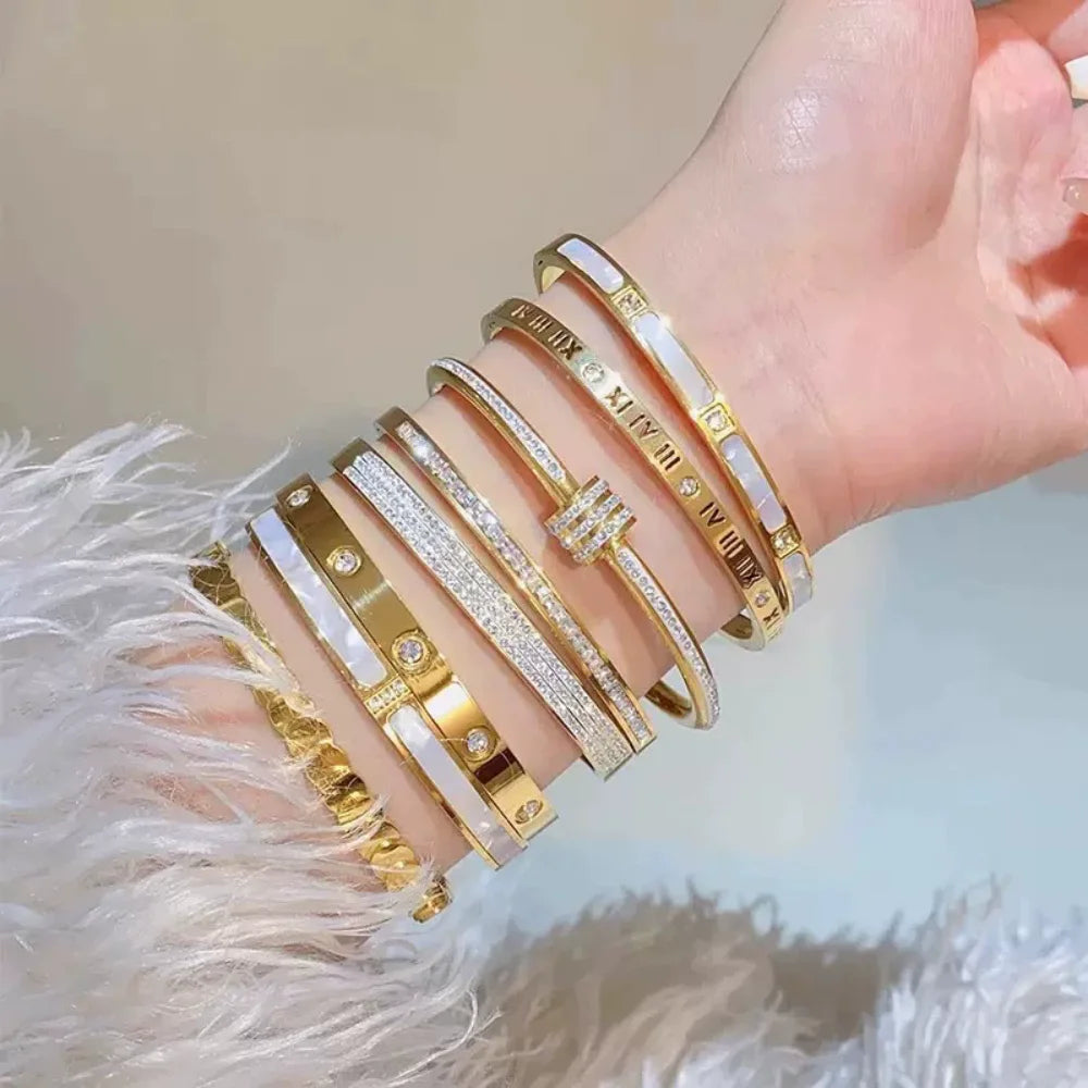 5/1pcs Sparkling Zirconia Inlaid Stainless Steel Bracelet Set for Women Stackable Bangles Fashion Non Fading Jewelry Gift