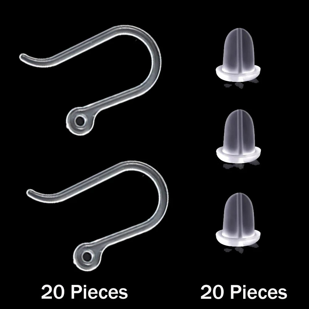 40pcs Clear Plastic Earring Hooks Ear Wire with Loop French Fish Hooks With Transparent Earring Stoppers for DIY Jewelry Making