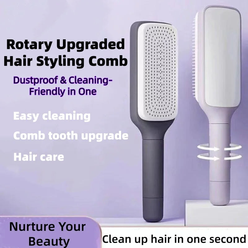 Automatic Cleaning Rotating Lifting Comb Self Cleaning Hairbrush Rotating Retractable Anti Static Massage Comb Scalp Hair Comb