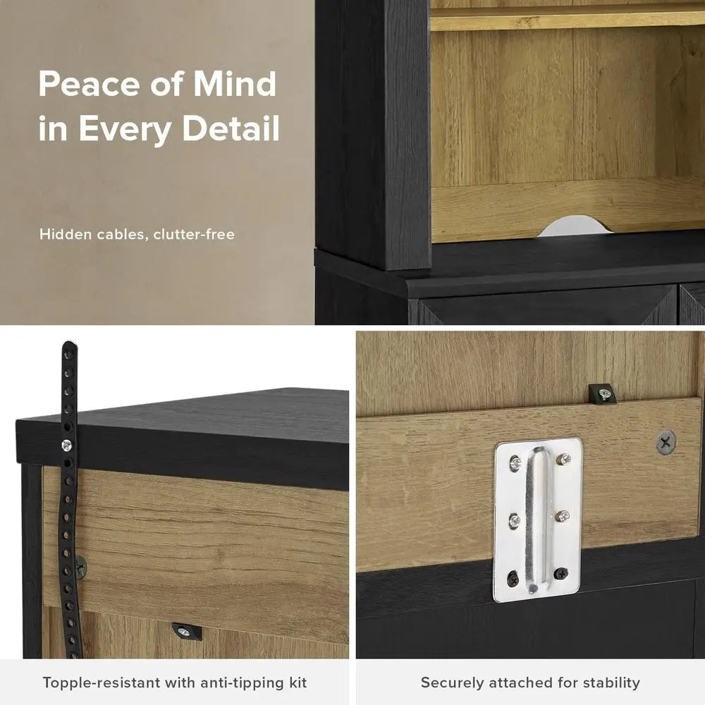 Storage Cabinet with Hutch, Sideboard Buffet Cabinet, Kitchen Pantry Organizer, Coffee Bar Station, Trophy Display Case with Doo