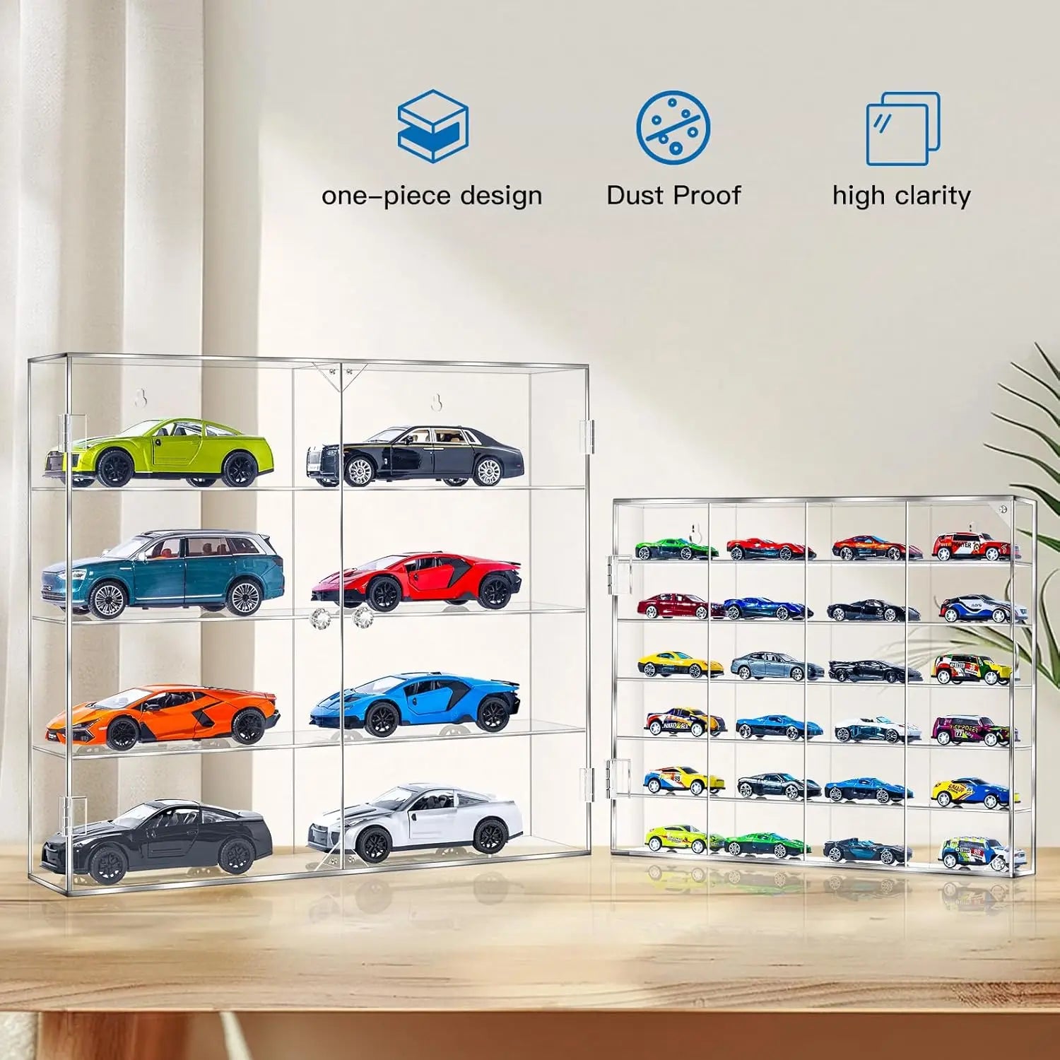 Acrylic Display Case for 1/24 Scale Diecast Storage, 4 Levels 8 Slots Toy Cars Showcase Wall Mount or Desktop, Clear Organizer