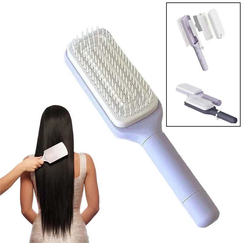 Automatic Cleaning Rotating Lifting Comb Self Cleaning Hairbrush Rotating Retractable Anti Static Massage Comb Scalp Hair Comb