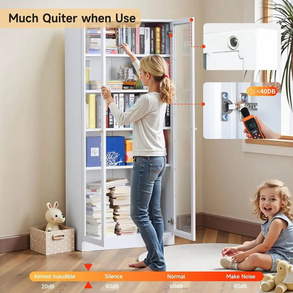 70.87 Tall Metal Bookshelf, 5-Tier Display Cabinet for Collectibles, White Storage Case for Home, Office, Living Room, School